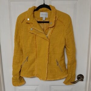 Carolina Belle  Moto Jacket Yellow Tweed Frayed Trim Women size S